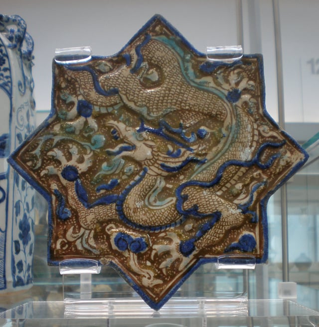 Ilkhanate wall-tile containing the Azure dragon.