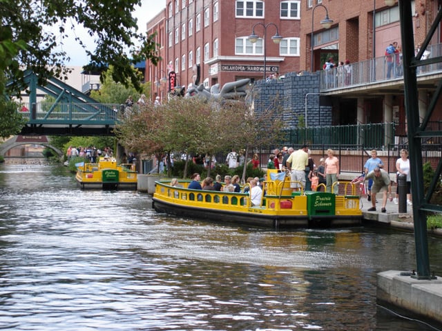 Water taxis in Oklahoma City's downtown Bricktown neighborhood
