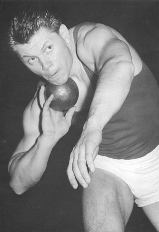 Czechoslovak shot putter Plíhal at the 1957 East German Indoor Athletics Championships