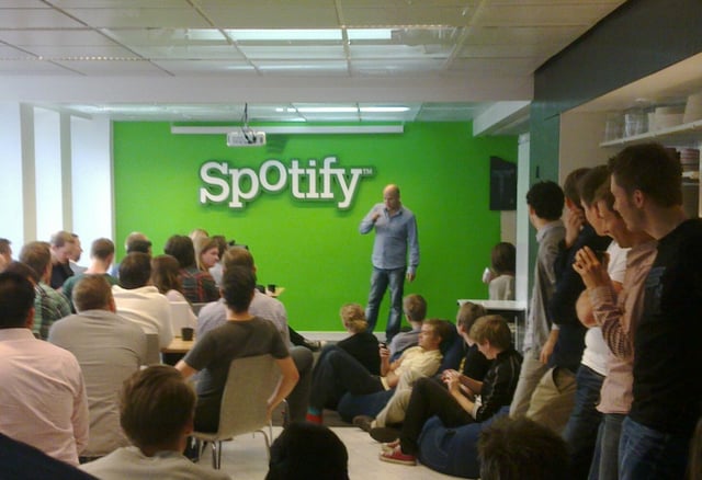 Daniel Ek addressing Spotify staff