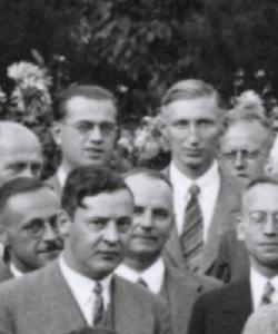 Above Rudolf Hilsch and Otto Scherzer, in front Erich Hückel, 1935 at Stuttgart
