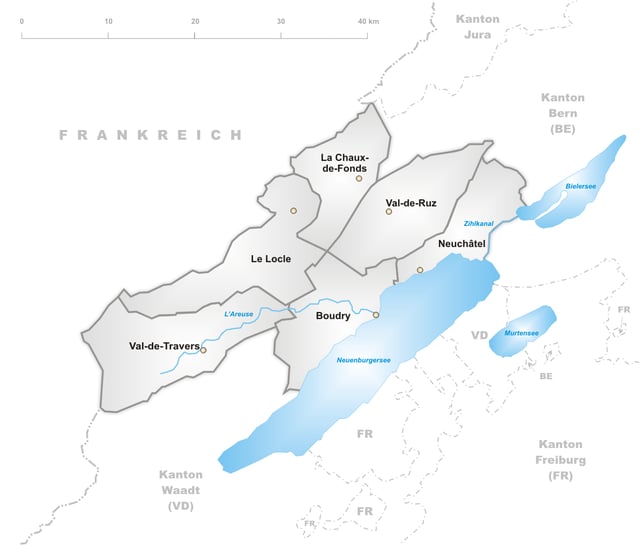 Districts of Canton Neuchâtel