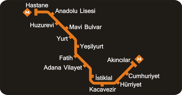Map of the Adana Metro