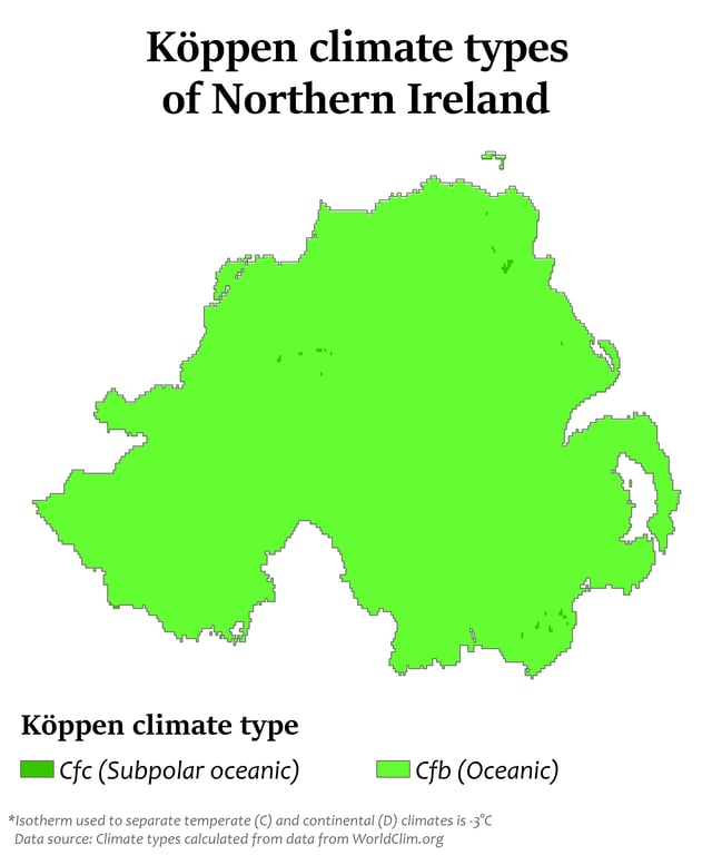 Köppen climate types of Northern Ireland