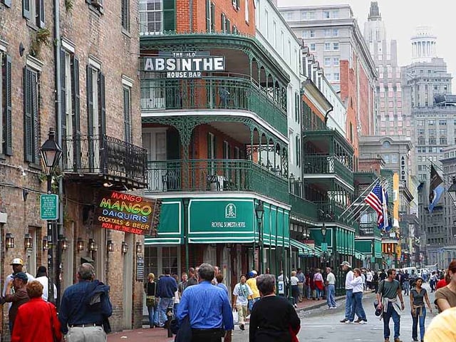 Bourbon Street, New Orleans, in 2003, looking towards Canal Street