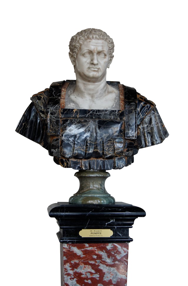 A modern bust of Pompey, restored in the 17th century with a black marble base, Vaux-le-Vicomte, France