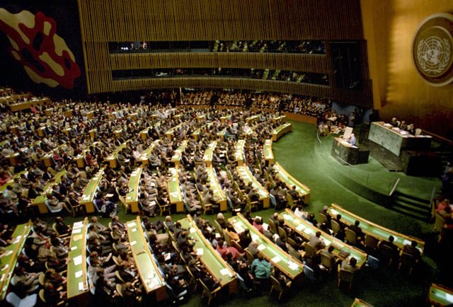 Mikhail Gorbachev, Soviet general secretary, addresses the UN General Assembly in December 1988.
