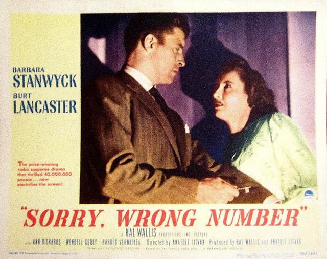 Barbara Stanwyck and Burt Lancaster were two of the most prolific stars of classic noir. The complex structure of Sorry, Wrong Number (1948) involves a real-time framing story, multiple narrators, and flashbacks within flashbacks.