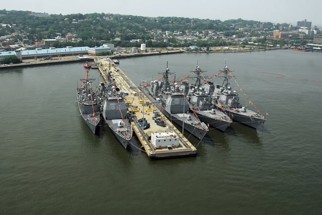 US Navy ships tied up at the home port pier during Fleet Week in 2007