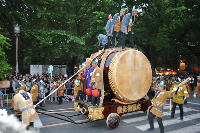 One of the giant drums for the Kurayami festival held at Okunitam Shrine every spring