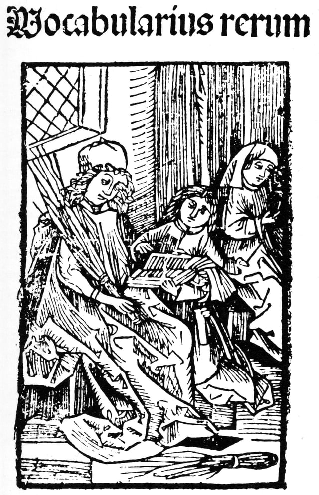 A teacher of a Latin school and two students, 1487