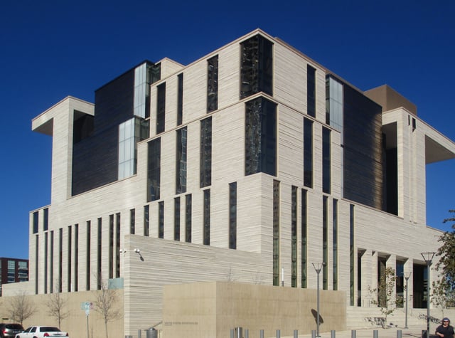 The 8-story U.S. Courthouse is located at Fourth, Fifth, San Antonio, and Nueces streets (opened December 2012).