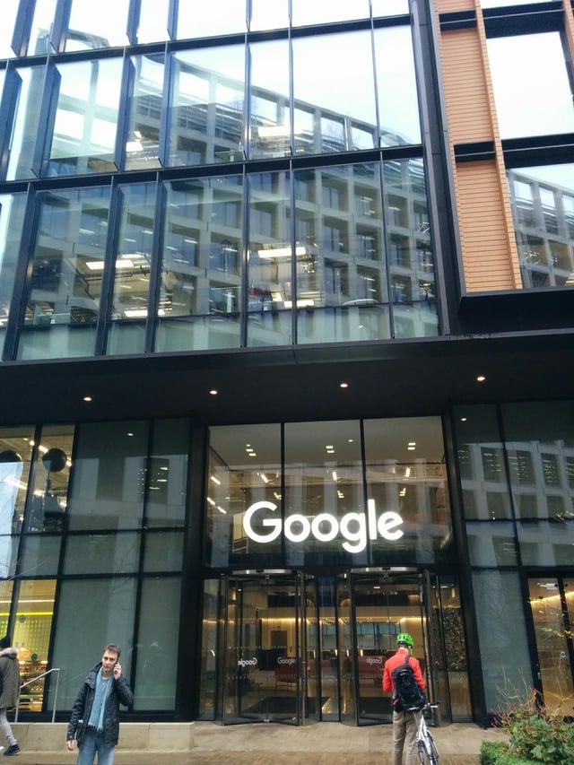 Entrance of building where Google and its subsidiary Deep Mind are located at 6 Pancras Square, London