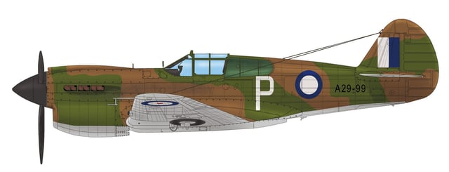 Curtiss Kittyhawk Mk IA of 75th Squadron RAAF, which F/O Geoff Atherton flew over New Guinea in August 1942.