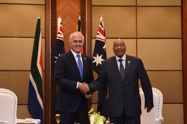 Zuma with Australian Prime Minister Malcolm Turnbull in March 2017