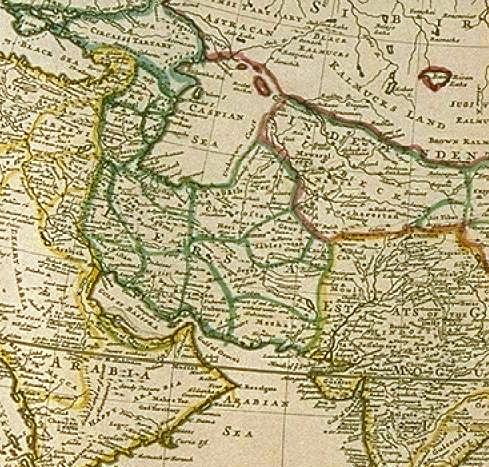 A map of Safavid Empire in 1720, showing different states of Persia