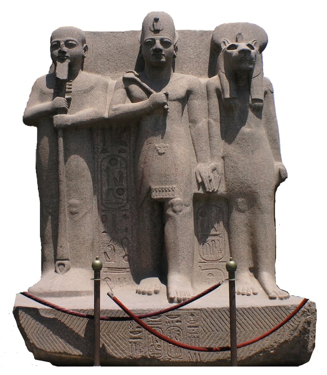 Rameses II flanked by Ptah and Sekhmet.