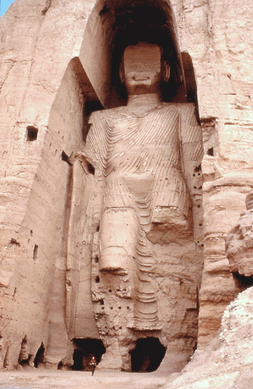 The taller Buddha of Bamiyan. Buddhism was widespread before the Islamic conquest of Afghanistan.