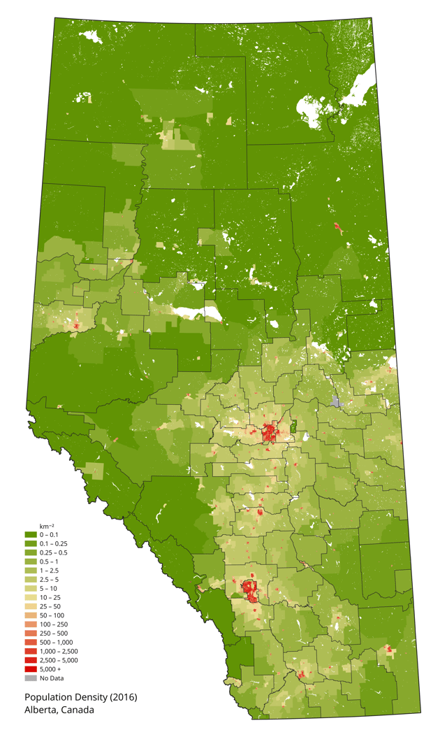 Population density of Alberta
