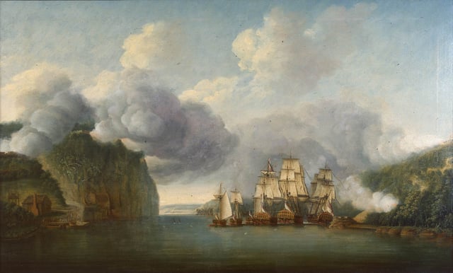 British warships forcing passage of the Hudson River