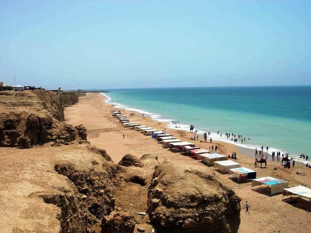 Vast stretches of beach are found along the coast west of Karachi, such as at Hawke's Bay.