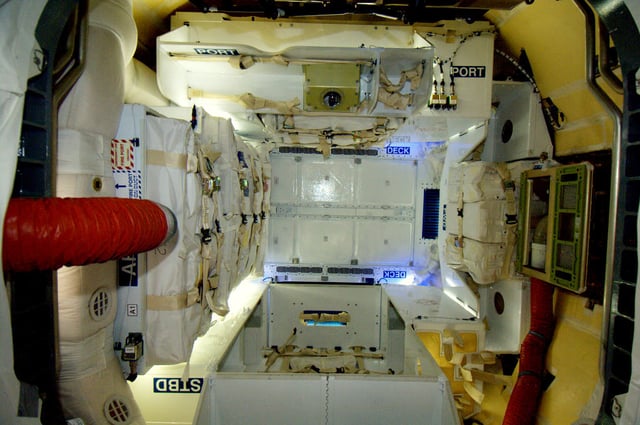 The interior of the Dragon spacecraft on 26 May, showing some of the delivered cargo.