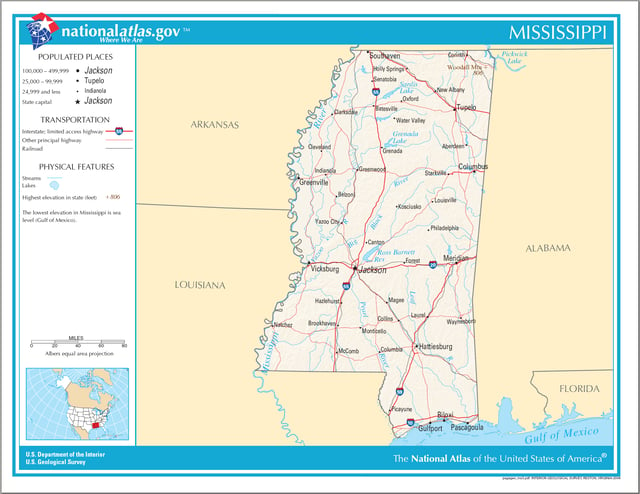 Major highways and waterways in Mississippi