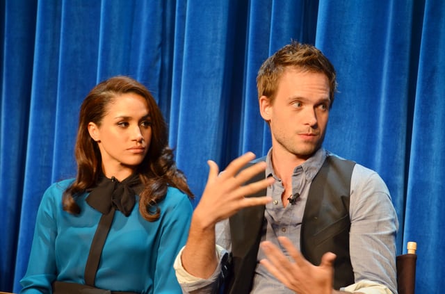 Markle with co-star Patrick J. Adams at a panel discussion of Suits, Paley Center for Media, 2013