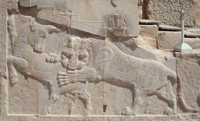 Iconic relief of lion and bull fighting, Apadana of Persepolis