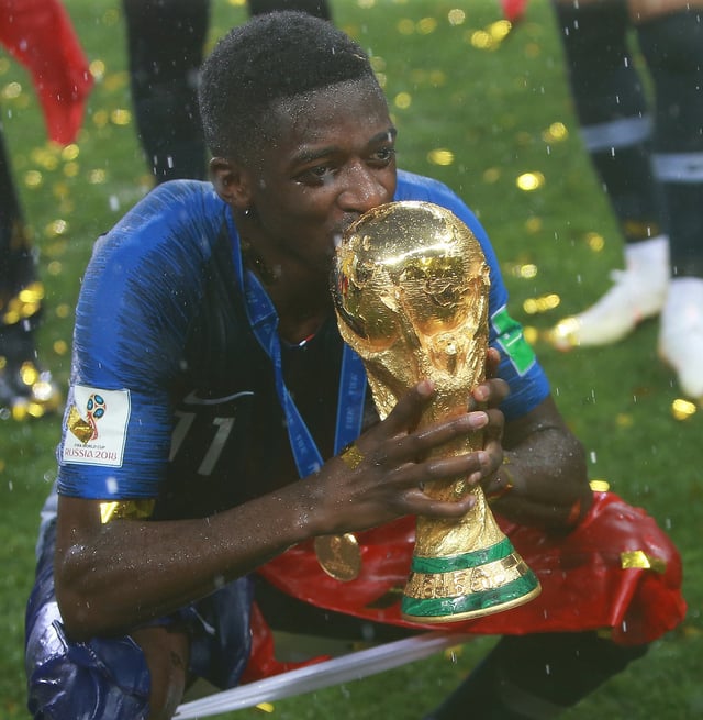 The current trophy (held by France forward Ousmane Dembélé in 2018) has been presented since 1974