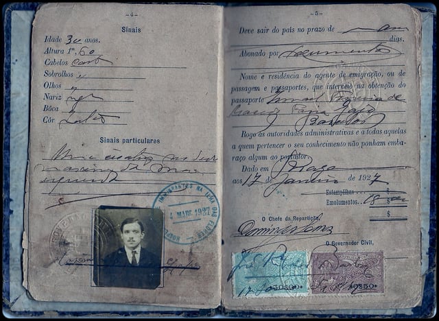 Passport of an immigrant from the Braga District to Brazil