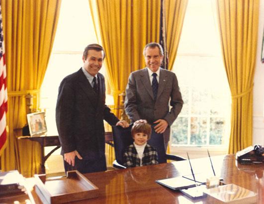 Rumsfeld with his son, Nick, in the Oval Office with President Nixon, 1973