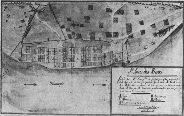 A map of St. Louis, Illinois in 1780. From the archives in Seville, Spain