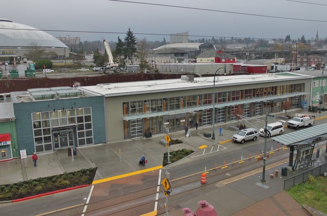 The Sounder and Amtrak building at Tacoma Dome Station