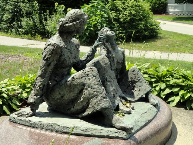 "Anne Sullivan – Helen Keller Memorial"—a bronze sculpture in Tewksbury, Massachusetts
