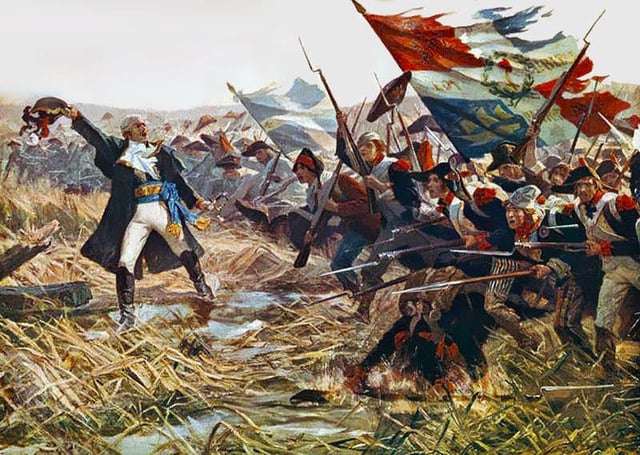 The armies of the Revolution at Jemappes in 1792. With chaos internally and enemies on the borders, the French were in a period of uncertainty during the early years of the Revolutionary Wars. By 1797, however, France dominated much of Western Europe, conquering the Rhineland, the Netherlands, and the Italian peninsula while erecting a series of sister republics and puppet states stretching from Spain to the German heartland.