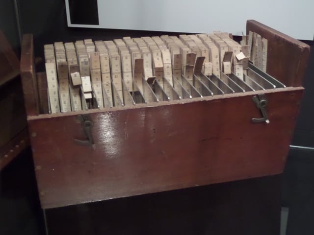 Beevers–Lipson strips, part of the Crystals exhibition in 2014, used by Nobel Prize winner Dorothy Hodgkin for crystallography calculations at Oxford
