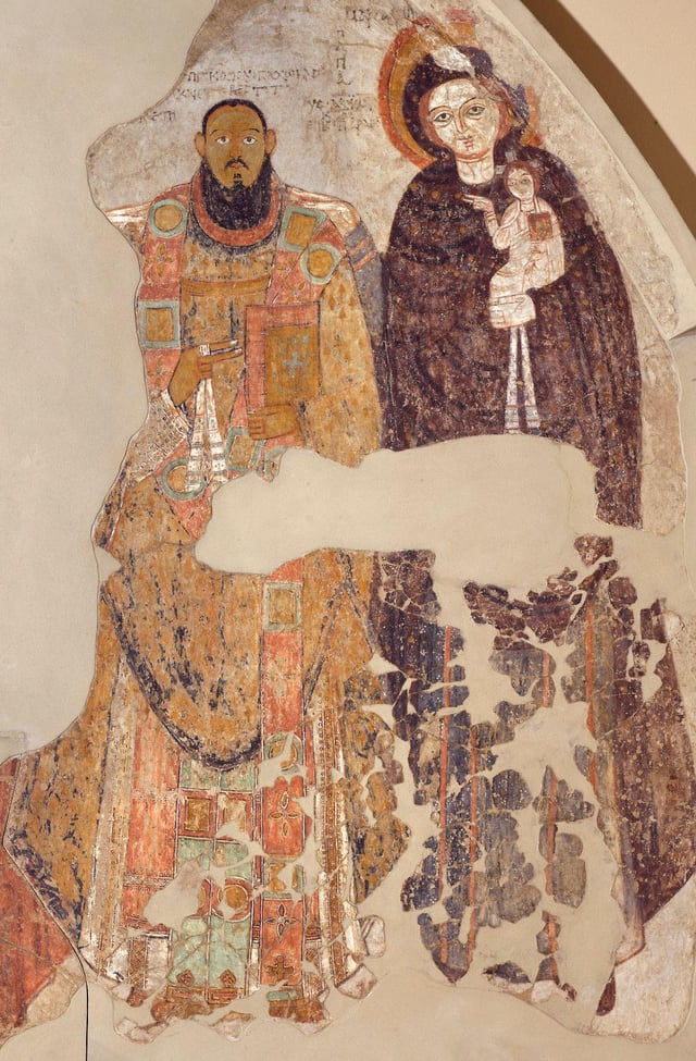 Makurian wall painting depicting a Nubian bishop and Virgin Mary (11th century)