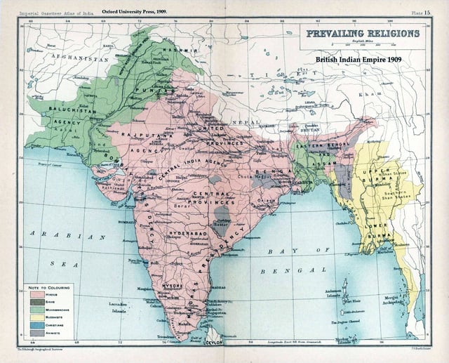 The prevailing religions of the British Indian Empire based on the Census of India, 1909