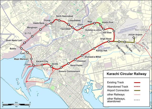 The Karachi Circular Railway route.