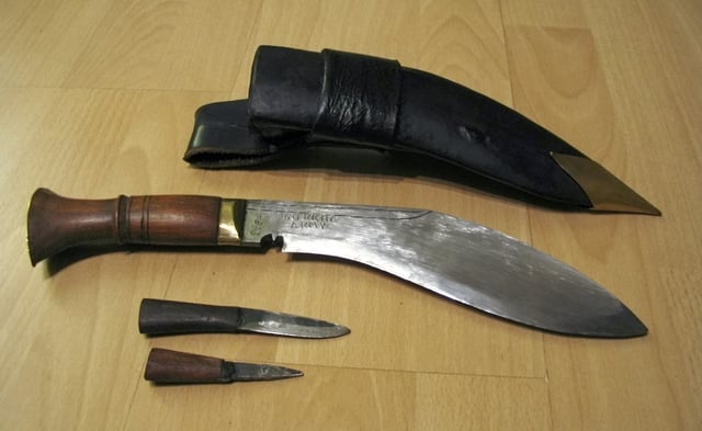 The multipurpose Kukri knife (top) is the signature weapon of Nepali armed forces, and is used by Indian and British Gurkhas, Nepal army, police and even Nepalese security guards.