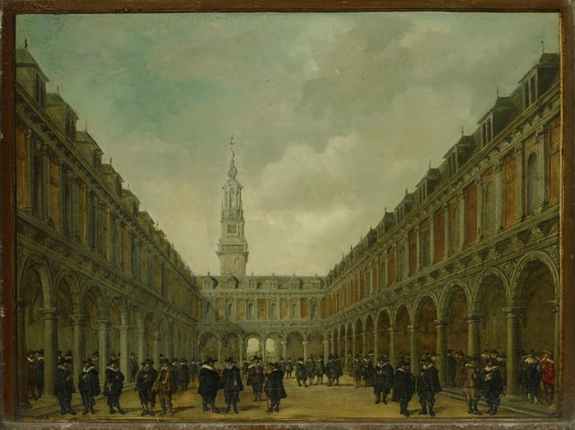 Courtyard of the Amsterdam Stock Exchange (or Beurs van Hendrick de Keyser in Dutch), the world's first formal stock exchange. The formal stock market in its modern sense – as one of the potent mechanisms of modern capitalism – was a pioneering innovation by the VOC managers and shareholders in the early 17th century.