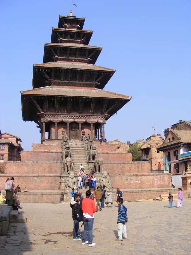 Nyatapola was erected by King Bhupatindra Malla in 1702 and is a major tourist attraction in the historical city of Bhaktapur.
