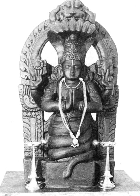 Traditional Hindu depiction of Patanjali as an avatar of the divine serpent Shesha.