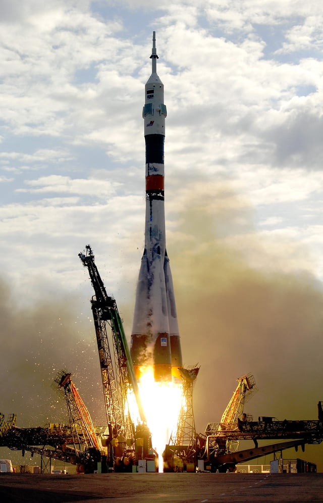 Soyuz TMA-2 is launched from Baikonur, Kazakhstan, carrying one of the first resident crews to the International Space Station