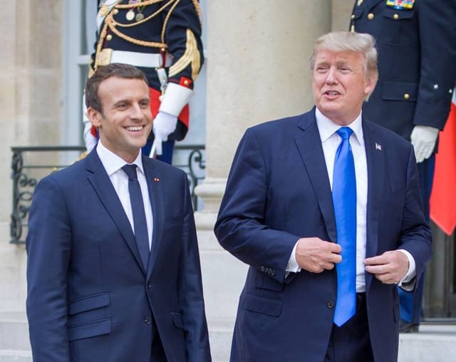 Macron and U.S. President Donald Trump in Paris on the eve of Bastille Day, July 2017