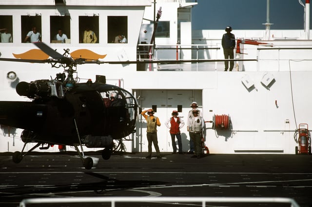 Argentine Navy Alouette III helicopter onboard USNS Comfort, February 1991