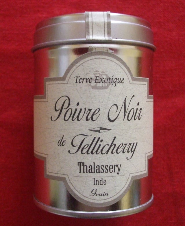 Tellicherry Pepper- A Black pepper variety. This is a produce of     Terre Exotique, France