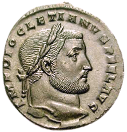 A Roman follis depicting the profile of Diocletian