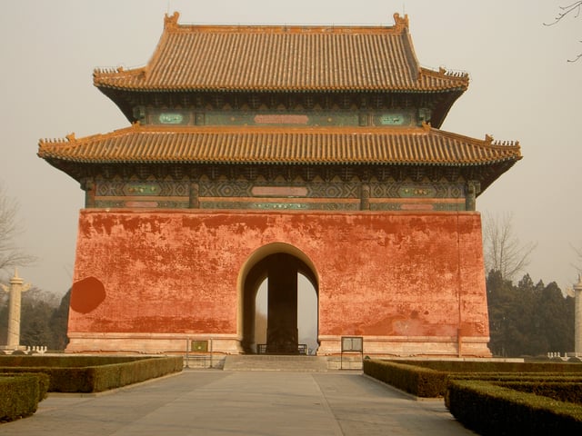 The Ming Tombs located 50 km (31 mi) north of Beijing; the site was chosen by Yongle.